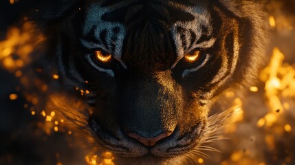 Fierce tiger in fiery explosion