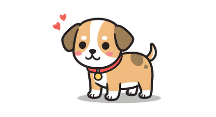 Cute Puppy Cartoon Character with Hearts