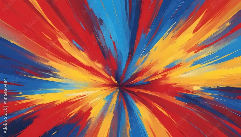 Poster an abstract background with a combination of bright red, yellow, and blue tones, creating an energet