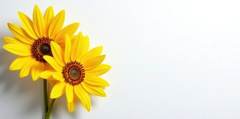 Bright yellow sunflower blooms on a plain white background, petals, white, bloom