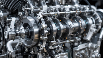 the silver camshaft of the combustion engine