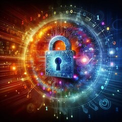 A digital shield featuring a cybersecurity locks, symbolizing security and protection	
