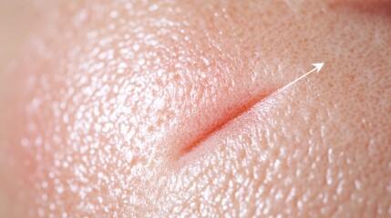 Fototapeta premium close up of inflamed skin with acne and pimples, redness and irritation, copy space.