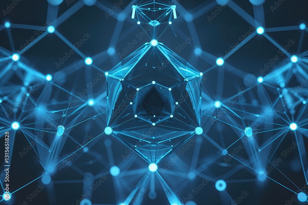 Poster sophisticated cyan hexahedron background with interlinked dots and lines for technology and digital 