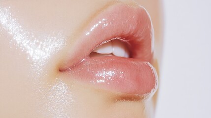Fototapeta premium A close-up of a woman's cheek with a focus on skin texture and a natural glow.