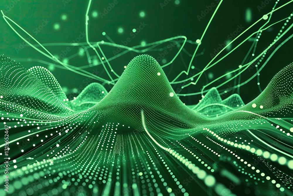 Aufkleber three-dimensional abstract green background with dynamic lines and dots for big data and technology 