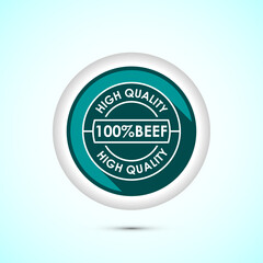 High quality beef icon design illustration, High quality beef meat badge, Fresh meat label, Teal color shadow button design