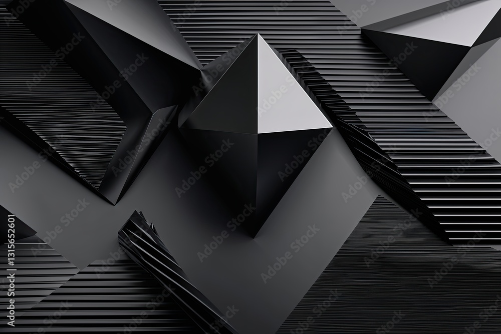 Poster chic black abstract geometric prisms with stripes pattern texture for modern background design