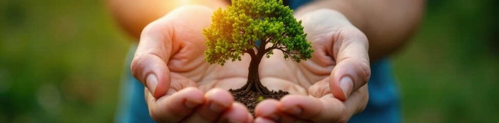 Close-up of hands holding a family tree with intertwined branches, handprint, unity, branchline