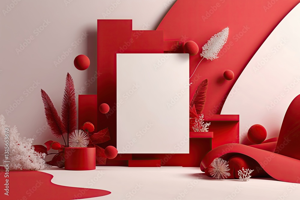 Poster Abstract 3D Red Background with Blank Paper Layer for Creative Design and Minimalist Banner
