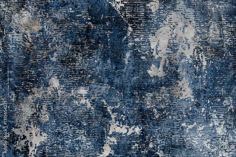 Poster a close-up view of a distressed, blue and white texture with horizontal lines and a worn pattern, a 