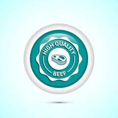 High quality beef icon design illustration, High quality beef meat badge, Fresh meat label, Teal color round button design