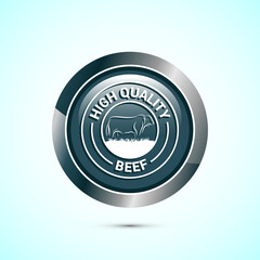 High quality beef icon design illustration, High quality beef meat badge, Fresh meat label, Gray color round button design