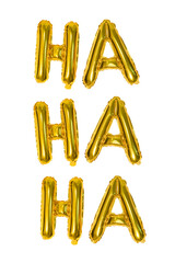 HAHAHA – Golden balloons spelling 