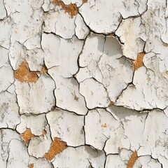Cracked, peeling white paint on a surface.