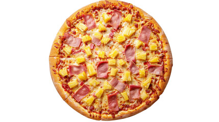 Delicious hawaiian pizza with pineapple and ham on transparent background