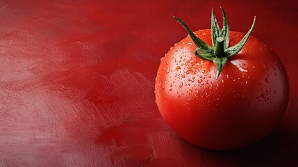 Vibrant Red Tomato Glistening with Water Droplets Symbolizing Freshness and Natural Beauty in Garden