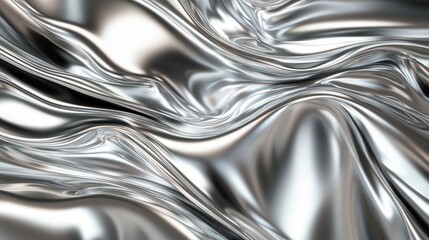 Abstract silver liquid metal background with smooth flowing textures and a reflective metallic sheen, creating a modern and futuristic aesthetic.