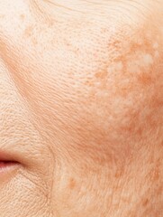 Fototapeta premium closeup of a woman’s face with skin imperfections, spots and blemishes.
