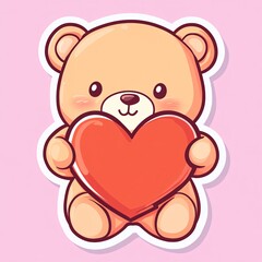 Fototapeta premium Cute Anime Sticker Featuring a Kawaii Teddy Bear with Heart