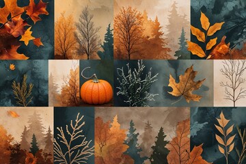Seasonal Abstract Collage Inspired by Nature with Earthy Tones