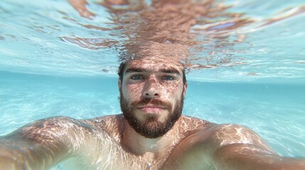 Underwater Man Selfie  Clear Water  Summer  Ocean  Beach