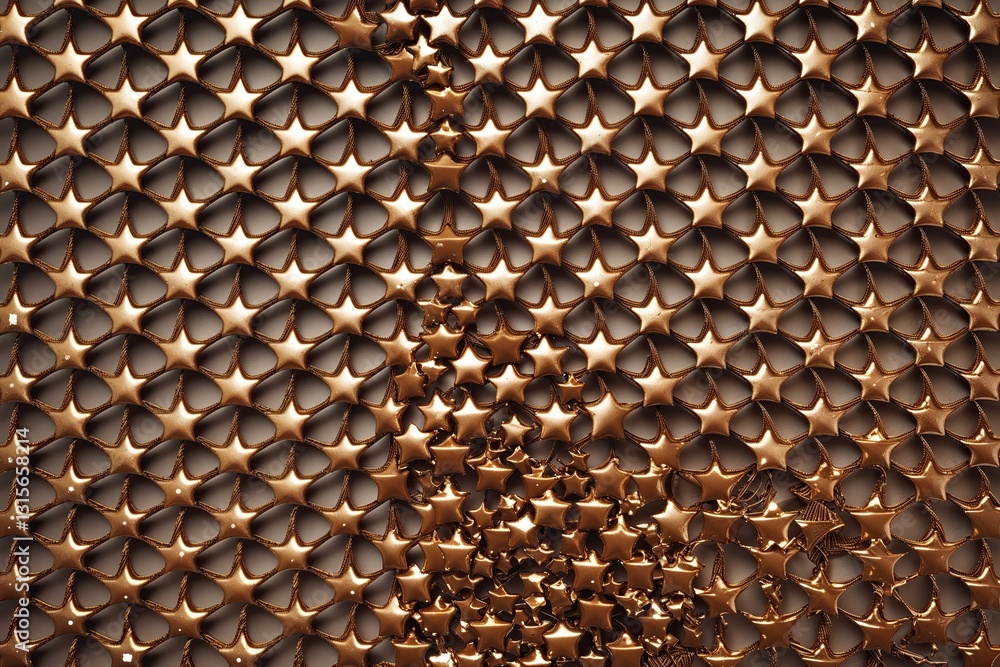 Poster engaging bronze mesh pattern with small stars and pixel graphic design