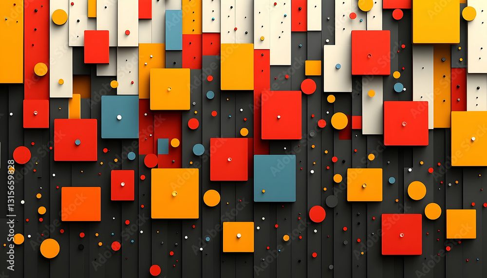 Poster abstract geometric pattern with colorful squares and circles on a dark background. modern, vibrant d