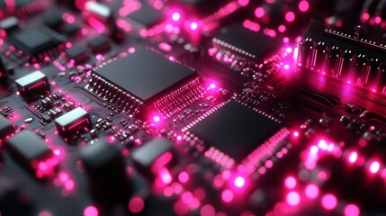 Obraz premium Exploring iridescent microchip circuitry in marseille high-fidelity gigapixel imagery urban technology environment artistic viewpoint