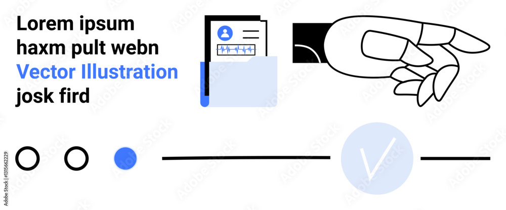 Aufkleber digital hand reaching towards a document, surrounded by interface elements including a checkmark and