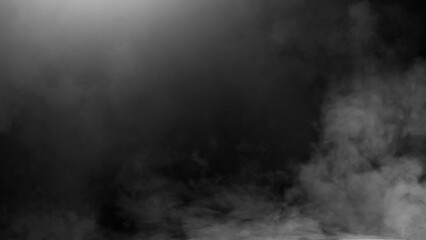 Divine light through the mystery dark fog, smoke. The rays beam light on the floor. Spotlight he isolated the background.