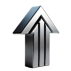 Grey arrow pointing up isolated on white background. Clean and shiny design. Concept of direction and elevation. 3D rendering