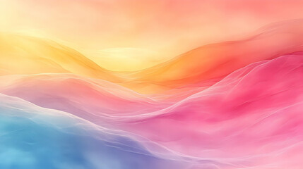 Abstract pastel landscape with soft, flowing hills in shades of pink, orange, yellow, and blue.  Dreamlike, serene atmosphere