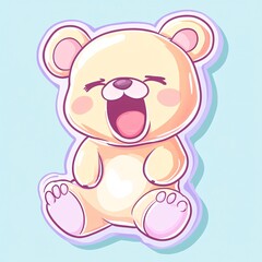 Fototapeta premium Adorable Pastel Anime Sticker of a Sleepy Chibi Bear yawning
