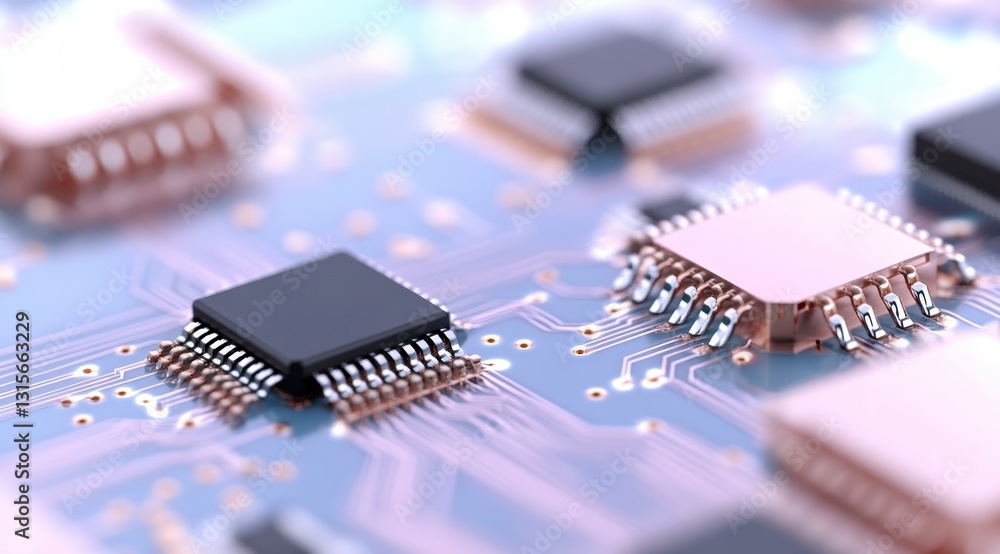 Poster microchip circuit board closeup of processors technology electronics hardware