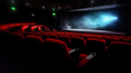Empty Cinema Hall  Red Seats  Stage Spotlight  Movie Theater