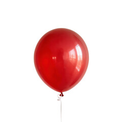 Single red helium balloon floating on transparent background