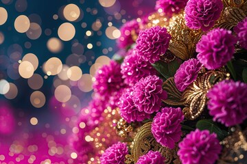 Fototapeta premium Vibrant Fuchsia Design featuring Glittering Gold Highlights and Magical Bokeh Effects