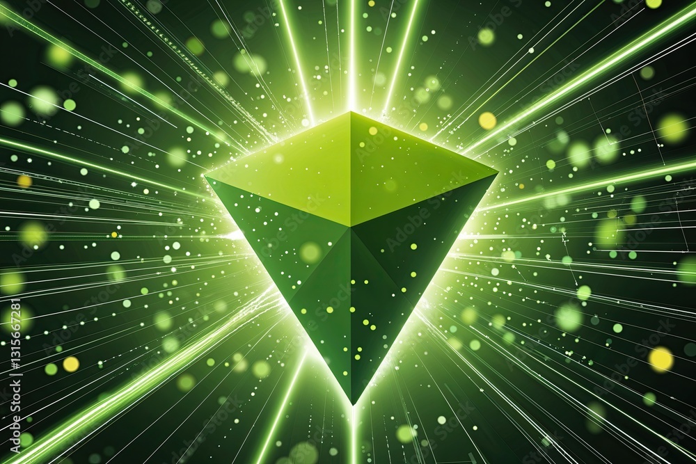 Poster vibrant chartreuse tetrahedron background with intrusive dots and lines for technology and digital s