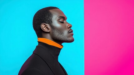 Fototapeta premium Stylish Black Man Profile Minimalist Bright Colors Fashion Portrait