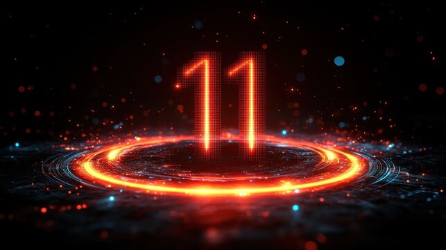 Glowing Number 11 on Abstract Background