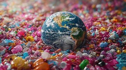 Earth Overwhelmed by Plastic Waste Pollution Global Environmental Crisis Showing the Impact of Human Consumption and Disposal Practices on Our Planet's Ecology