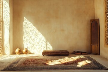 Beige Interior Design with Sunlight and Shadows