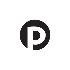 A white lowercase letter "p" within a dark gray or black circle, centered on a white background.