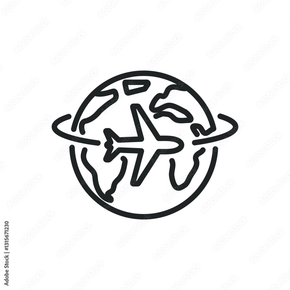 Wall mural world flight thin line icons. editable stroke and perfect pixel on transparent background