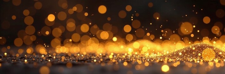 Obraz premium Glittering gold dust particles floating in air, particles, background, gold