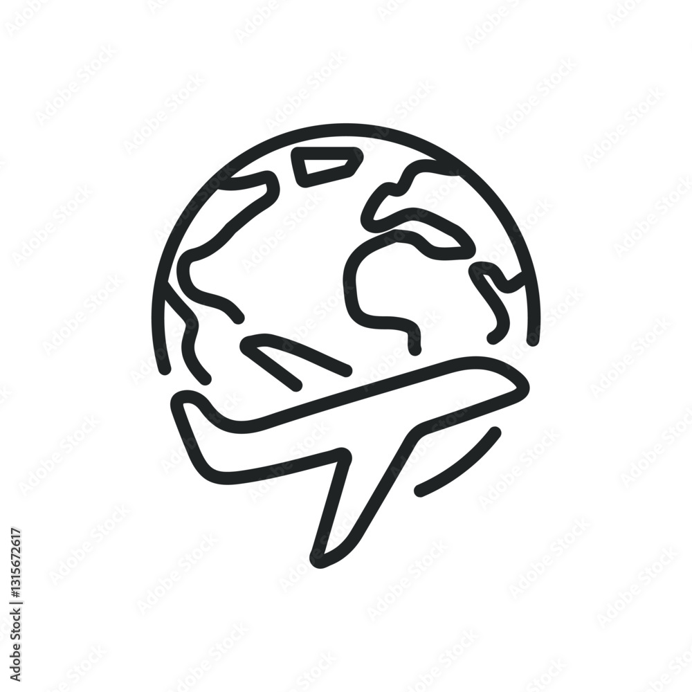 Wall mural world flight thin line icons. editable stroke and perfect pixel on transparent background