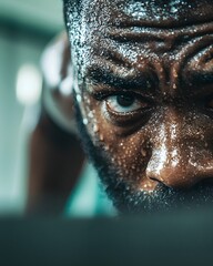 Close-up of a Motivated Sweaty Face after Workout