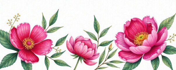 Obraz premium Hand drawn illustration of a bunch of peony flowers in watercolor style , garden, nature, peonies