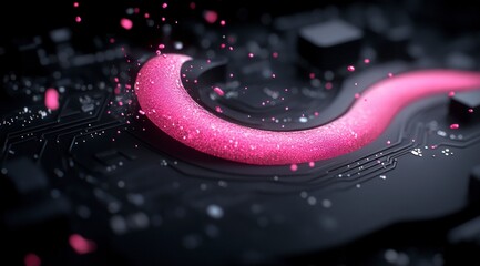 Pink Energy Flowing on Circuit Board  Abstract Tech Background